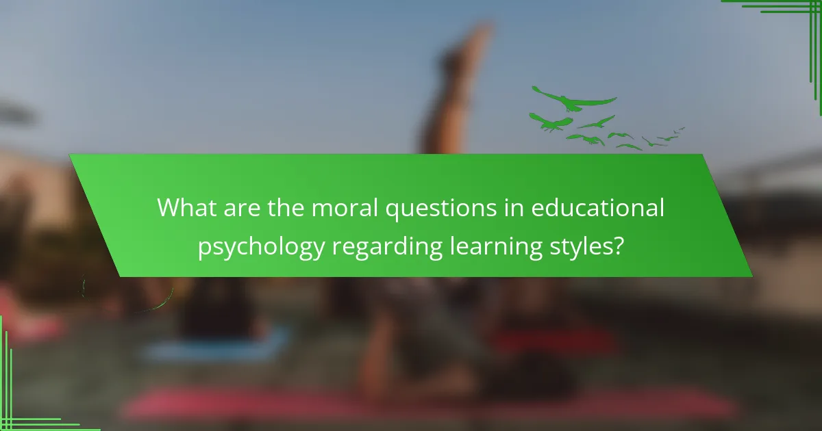 What are the moral questions in educational psychology regarding learning styles?